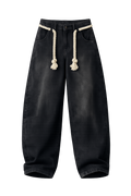 Visual Clothing wide barrel rope denim jeans in overdyed black.