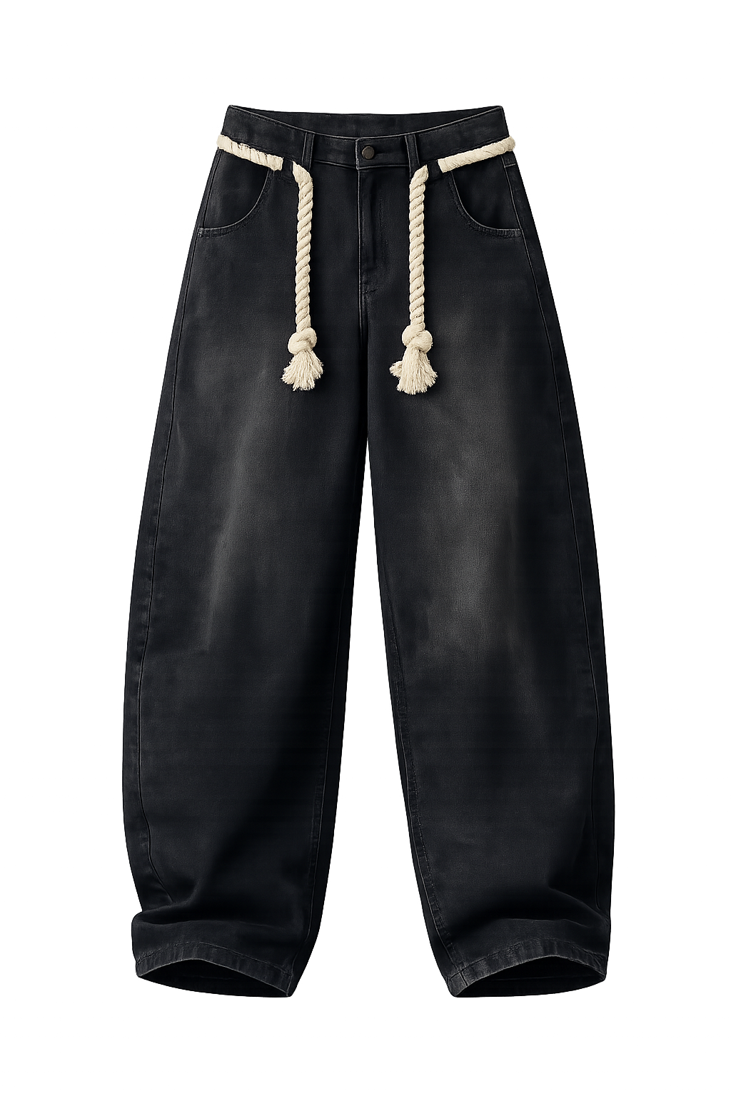 Visual Clothing wide barrel rope denim jeans in overdyed black.